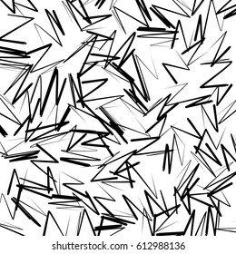 Geometric pattern of chaotic random shapes. Rough edgy texture.  Abstract monochrome background, abstract texture. Rough geometric art.