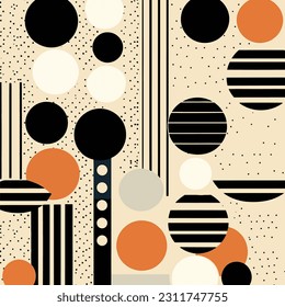 geometric pattern with geometric circles in black and white, in the style of dark beige and beige, classic japanese simplicity, polka dot madness, sopheap pich, geometric, retro, patterns