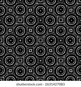 Geometric Pattern - Circles and Diamonds (Black, White) - Repeating Vector Image; Easily Editable; Endless Design; Colorful lIlustration. Print for Gift Paper, Packaging, etc.
