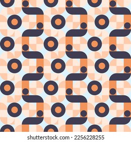 Patrón geométrico con círculos y puntos en naranja melocotón y rosa