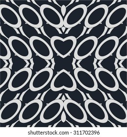  geometric pattern of circles, grid, heart, seamless vector background.