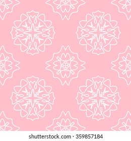 The geometric pattern with circles and lines. Seamless background. Pink and white ornament