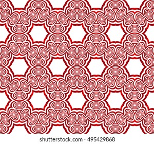 geometric pattern of circles and ovals. vector illustration. red gradient.