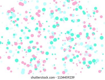 Geometric pattern, circles spots scatter of different scale and shades of colorful celebration textured concept, party festival ink droplet white space abstract background vector illustration