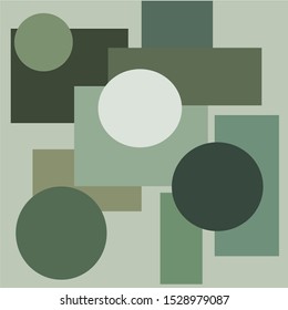 Geometric pattern of circles, squares and rectangles in different shades of green. Abstract art pattern for usage as background, wallpaper, fabric, web and design.