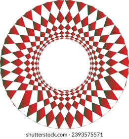 Geometric pattern of circles and stripes that appears to move when viewed. Christmas design