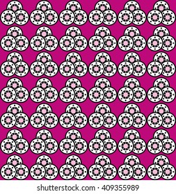 Geometric pattern with circular decorations on pink background