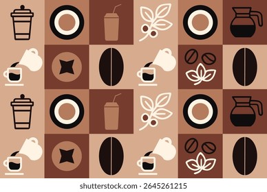 Geometric pattern coffee pattern for coffee cup packaging vector pattern in coffee tones with coffee elements design elements