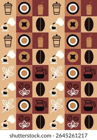 Geometric pattern coffee pattern for coffee cup packaging vector pattern in coffee tones with coffee elements design elements