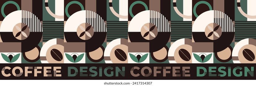 Geometric pattern coffee design. Horizontal banner template coffee tones geometric shapes of coffee grains. Vector file design elements.