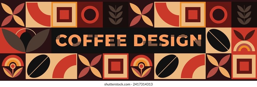 Geometric pattern coffee design. Horizontal banner template coffee tones geometric shapes of coffee grains. Vector file design elements.