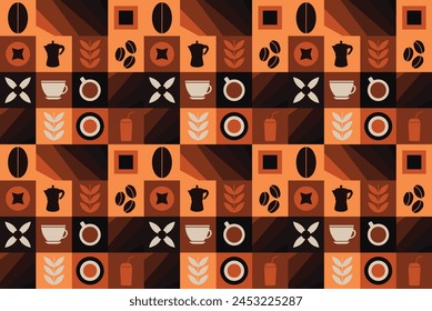 Geometric pattern coffee design seamless pattern banner poster set coffee elements vector design design elements