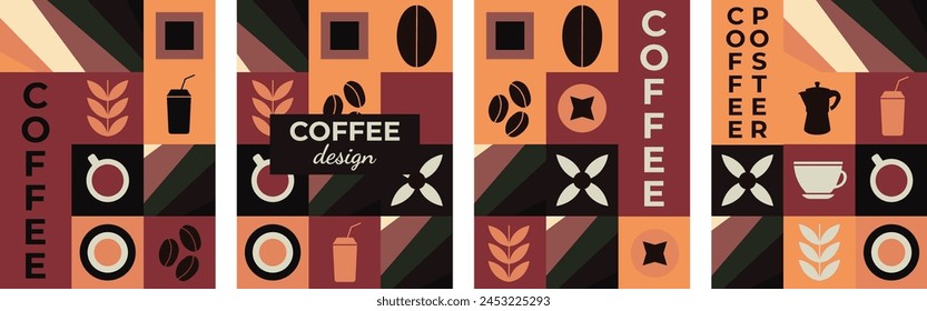 Geometric pattern coffee design seamless pattern banner poster set coffee elements vector design design elements