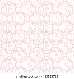 Geometric pattern of colored bitcoins on a white background