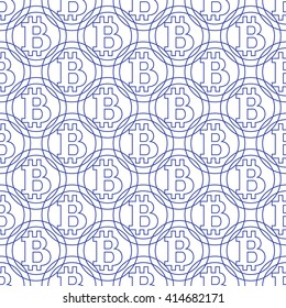 Geometric pattern of colored bitcoins on a white background