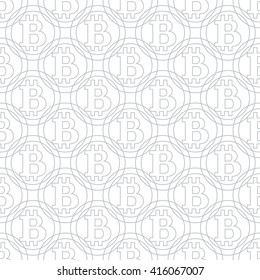 Geometric pattern of colored bitcoins on a white background