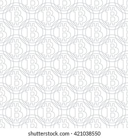 Geometric pattern of colored bitcoins on a white background