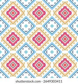 Geometric Pattern With Colorful Diamonds And Triangles On White
