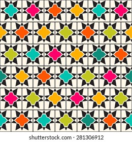 Geometric pattern with colorful shapes.
