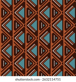 Geometrisches Muster - Farbige geometrische Formen (Creme, Orange, Braun, Blau) - wiederholtes Vektorbild; Leicht editierbar; Endloses Design; Farbige Illustration. Druck für Geschenkpapier, Verpackungen usw.