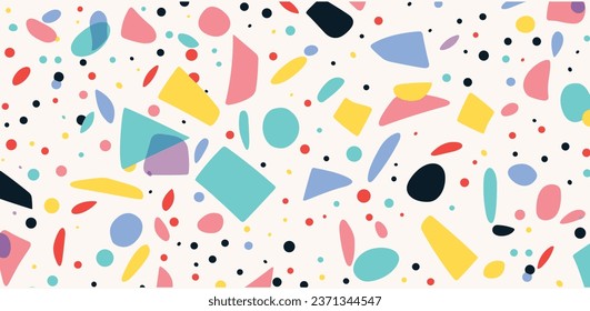 Geometric Pattern With Colorful Shapes on White Background, in the Style of Confetti-Like Dots, Stephen Ormandy, Animated Gifs, Pop-Inspired Imagery, Rectangular Fields, Letterboxing