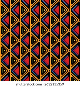 Padrão Geométrico - Formas Geométricas Coloridas (Laranja, Preto, Amarelo, Verde, Azul) Imagem Vetorial Repetitiva; Facilmente Editável; Design Infinito; Ilustração Colorida. Imprimir para papel-presente, embalagem, etc.