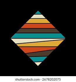 Geometric Pattern with Colorful Stripes in a Diamond Shape on Black Background
