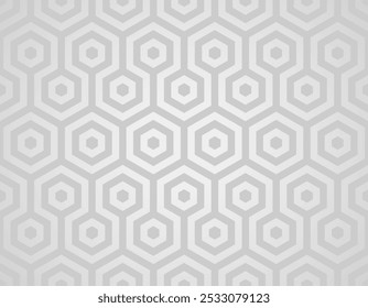 Geometric pattern composed of interlocking hexagons in varying shades of silver gray creating a sense of depth and repetition. Simple and minimalistic modern abstract texture