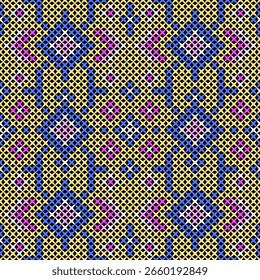 Geometric Pattern Composed Of Multicolored Cross Stitches On A Transparent Background Creating An Abstract Design