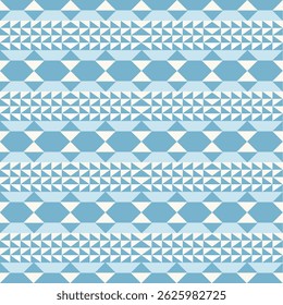 geometric pattern composed of repeating rows of blue and white shapes. The design alternates between rows of small white triangles on a blue background and rows of larger blue hexagonal or diamond