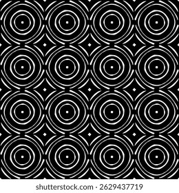 Geometric Pattern - Concentric Circles (Black, White) - Repeating Vector Image; Easily Editable; Endless Design; lIlustration. Print for Gift Paper, Packaging, etc.