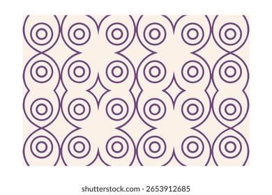 Geometric Pattern Concentric Circles in Purple on a Cream Background, Repeating Design