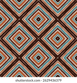 Geometric Pattern - Concentric Diamonds (Cream, Orange, Brown, Blue) - Repeating Vector Image; Easily Editable; Endless Design; Colorful lIlustration. Print for Gift Paper, Packaging, etc.