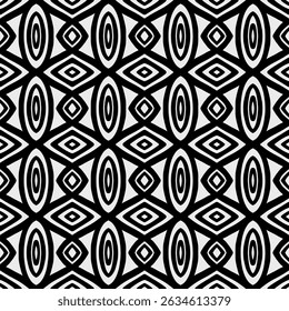 Geometric Pattern - Concentric Ellipses and Diamonds (Black, White) - Repeating Vector Image; Easily Editable; Endless Design; Colorful lIlustration. Print for Gift Paper, Packaging, etc.