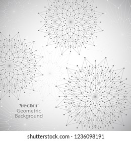 Geometric pattern with connected lines and dots. Vector illustration on gray background.