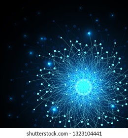 Geometric pattern with connected lines and dots. Vector illustration on dark background.