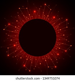 Geometric pattern with connected lines and dots. Vector illustration on dark background.