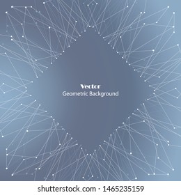 Geometric pattern with connected lines and dots. Vector illustration on blue background.