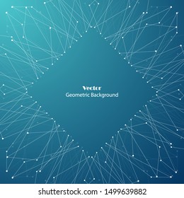 Geometric pattern with connected lines and dots. Vector illustration on blue background.
