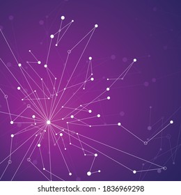 Geometric pattern with connected lines and dots. Vector illustration on violet background.