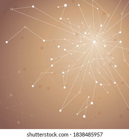Geometric pattern with connected lines and dots. Vector illustration on brown background.