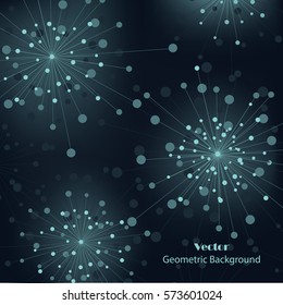 Geometric pattern with connected lines and dots in a shape of fireworks. Vector illustration.