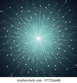 Geometric pattern with connected lines and dots. Vector illustration on dark background.