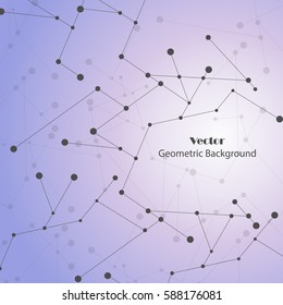 Geometric pattern with connected lines and dots. Vector illustration on violet background.