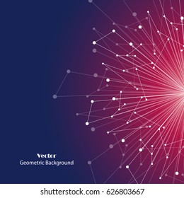 Geometric pattern with connected lines and dots. Vector illustration on dark background.