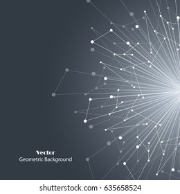 Geometric pattern with connected lines and dots. Vector illustration on gray background.