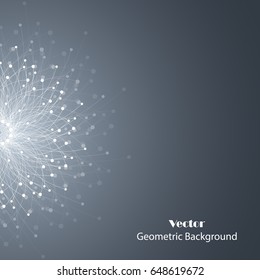 Geometric pattern with connected lines and dots. Vector illustration on gray background.