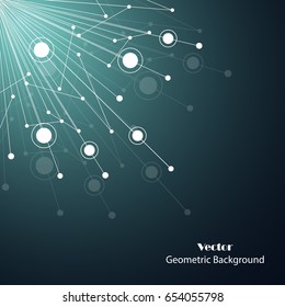 Geometric pattern with connected lines and dots. Vector illustration on green background.
