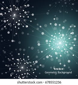 Geometric pattern with connected lines and dots in a shape of fireworks. Vector illustration.