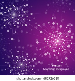 Geometric pattern with connected lines and dots in a shape of fireworks. Vector illustration.